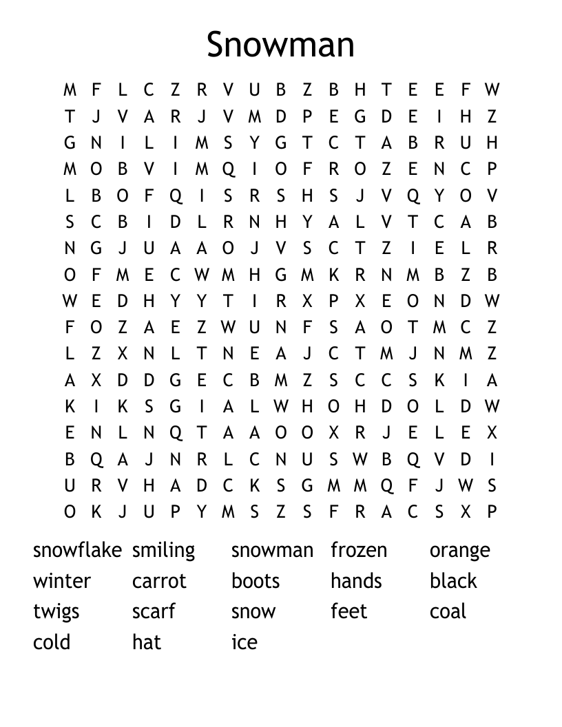 Snowman  Word Search