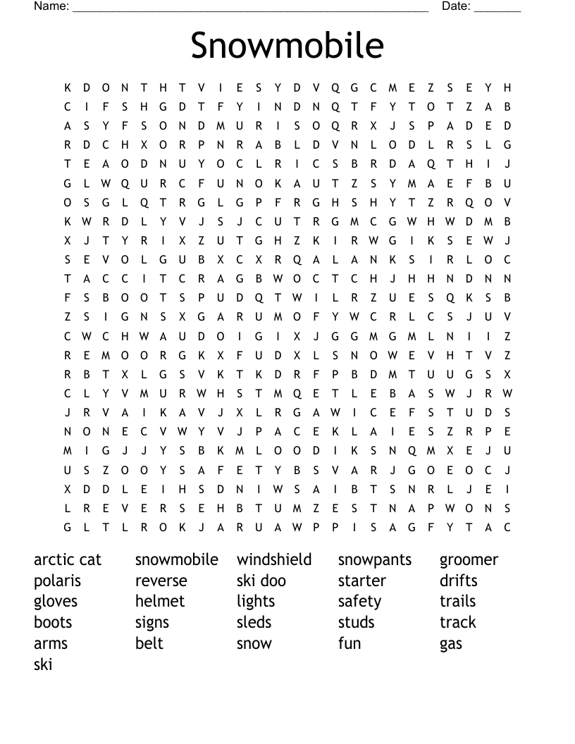 Snowmobile Word Search