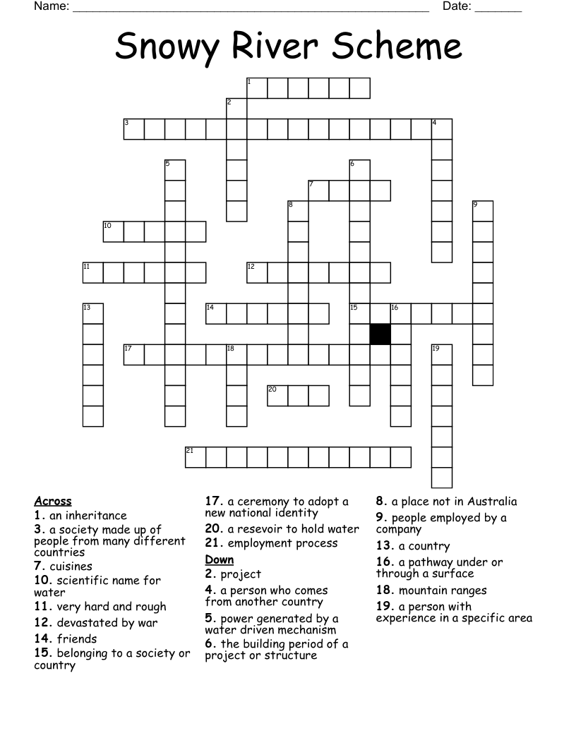 Snowy River Scheme Crossword