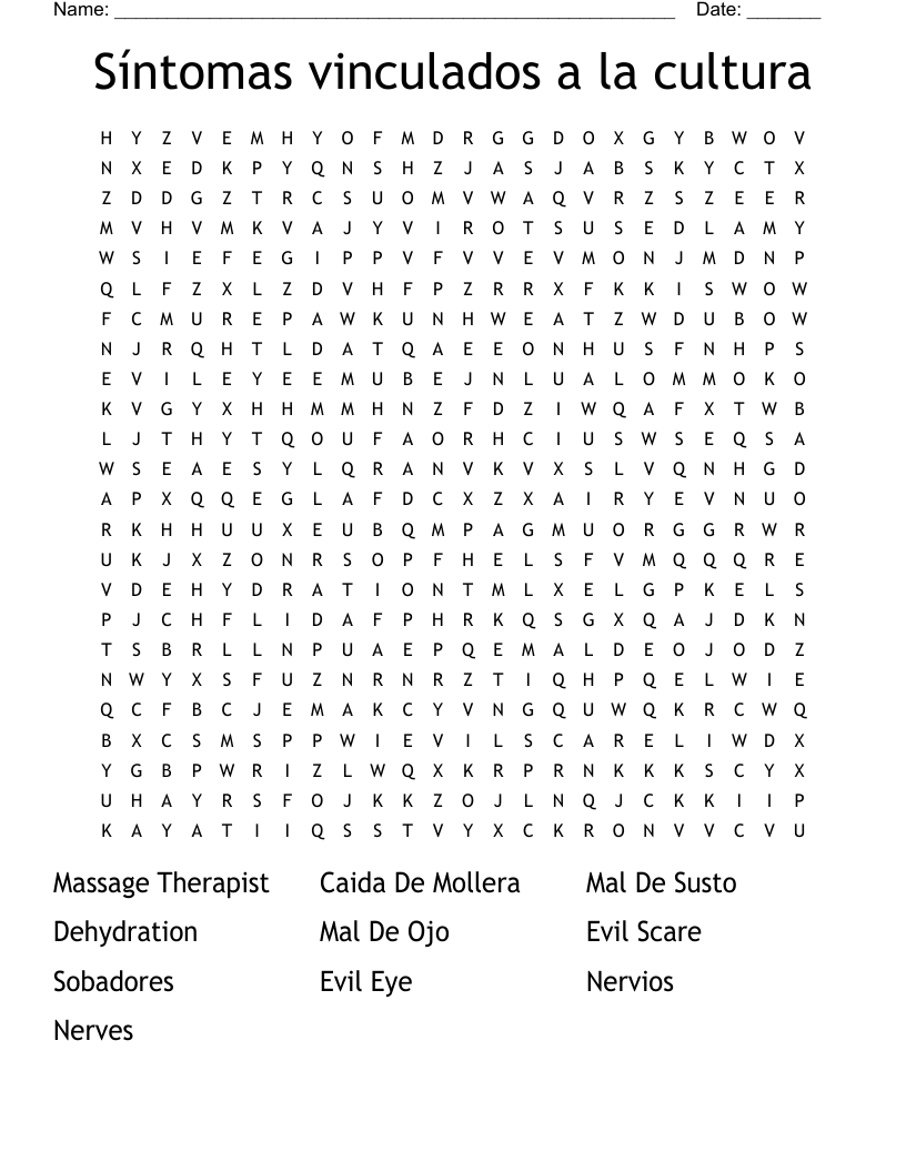 Síntomas vinculados a la cultura Word Search