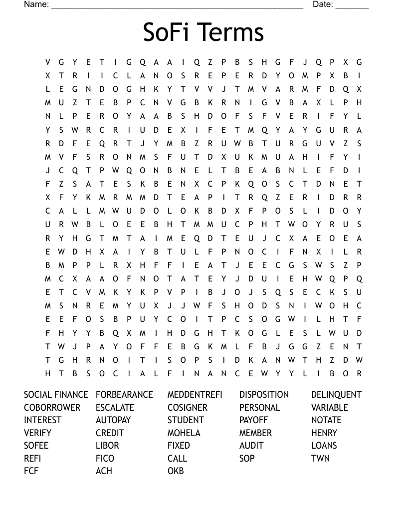 SoFi Terms Word Search