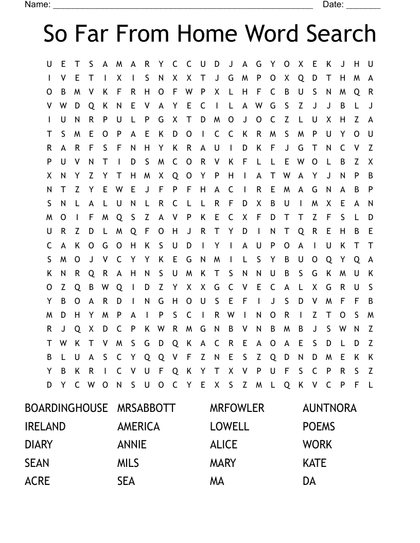 So Far From Home Word Search
