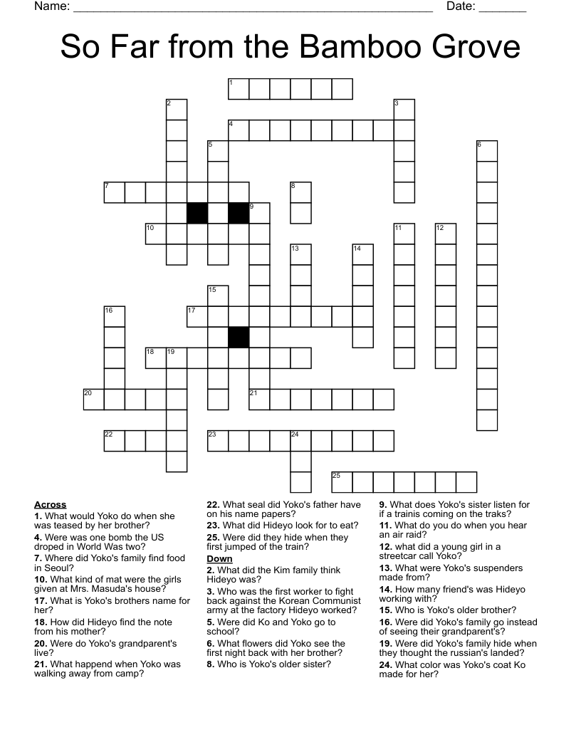 So Far from the Bamboo Grove Crossword