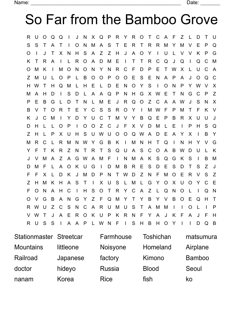 So Far from the Bamboo Grove Word Search