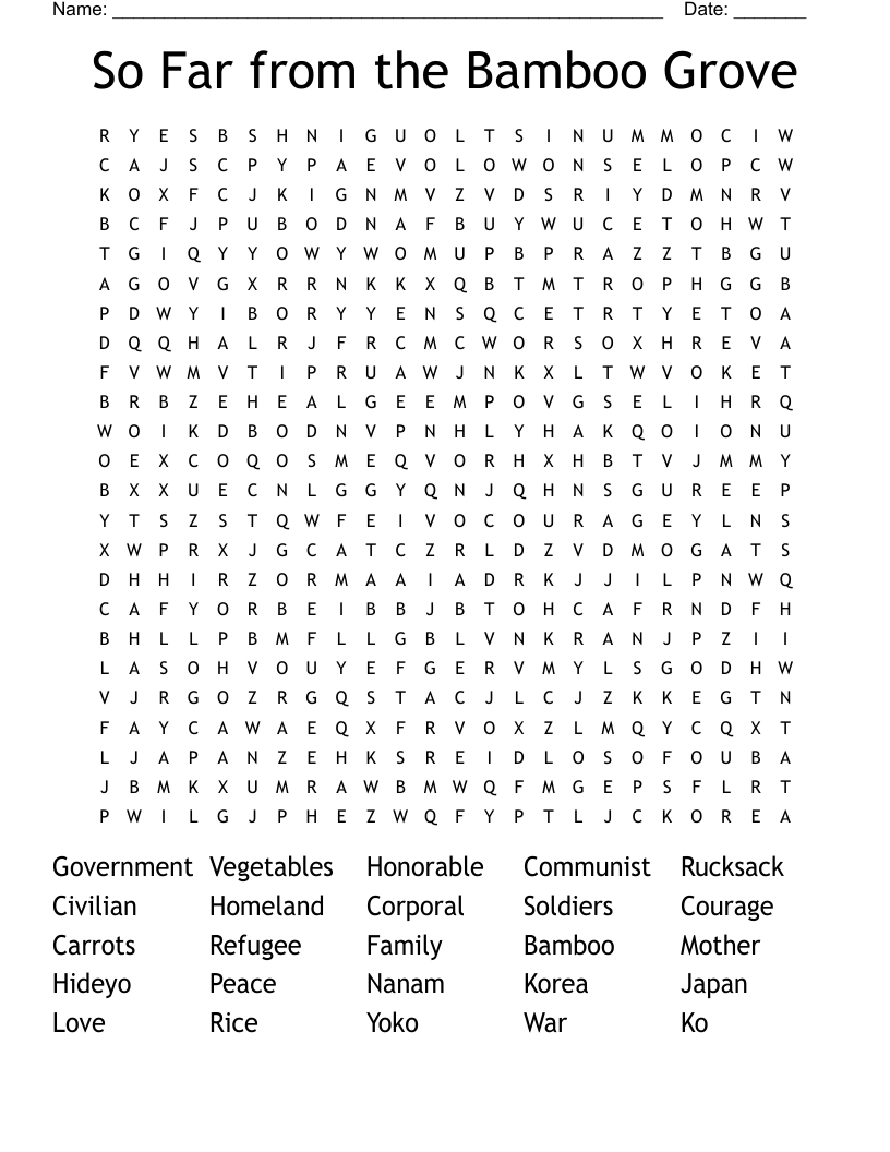 So Far from the Bamboo Grove Word Search