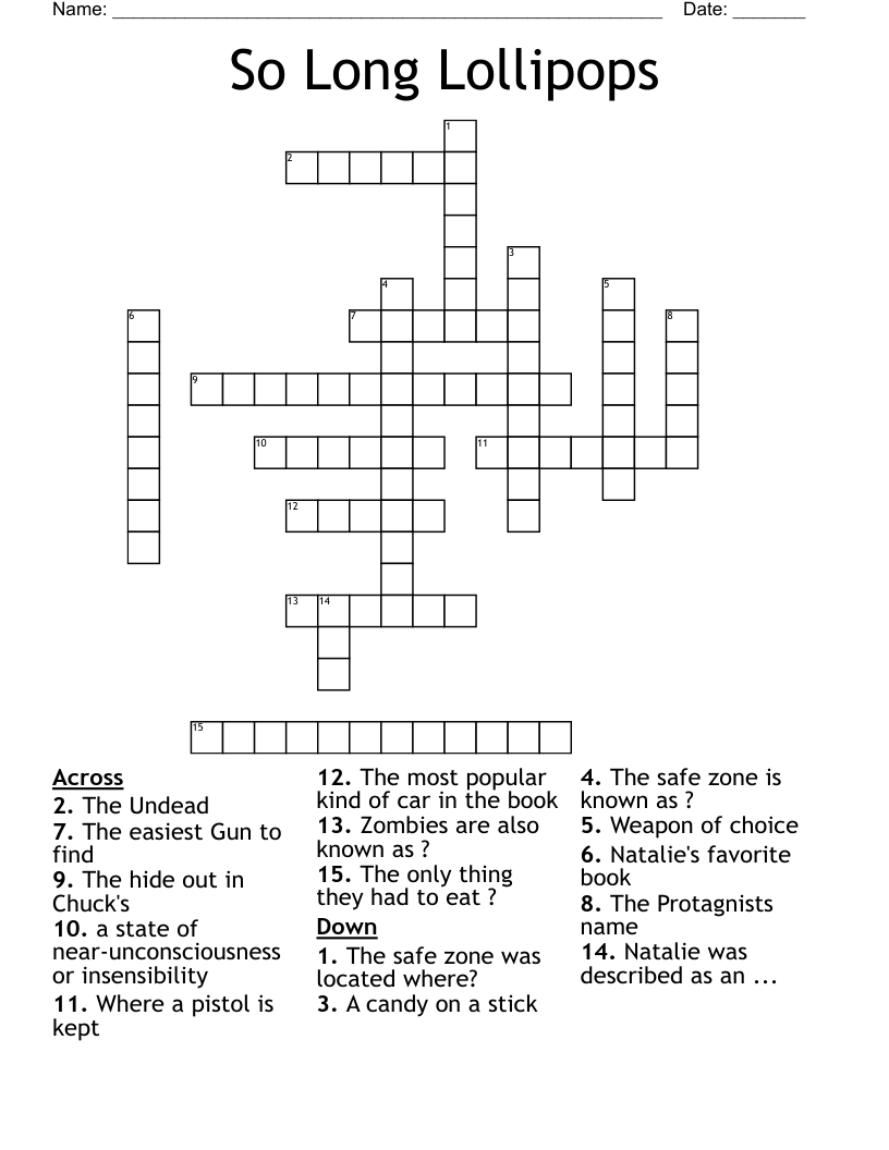 So Long Lollipops  Crossword
