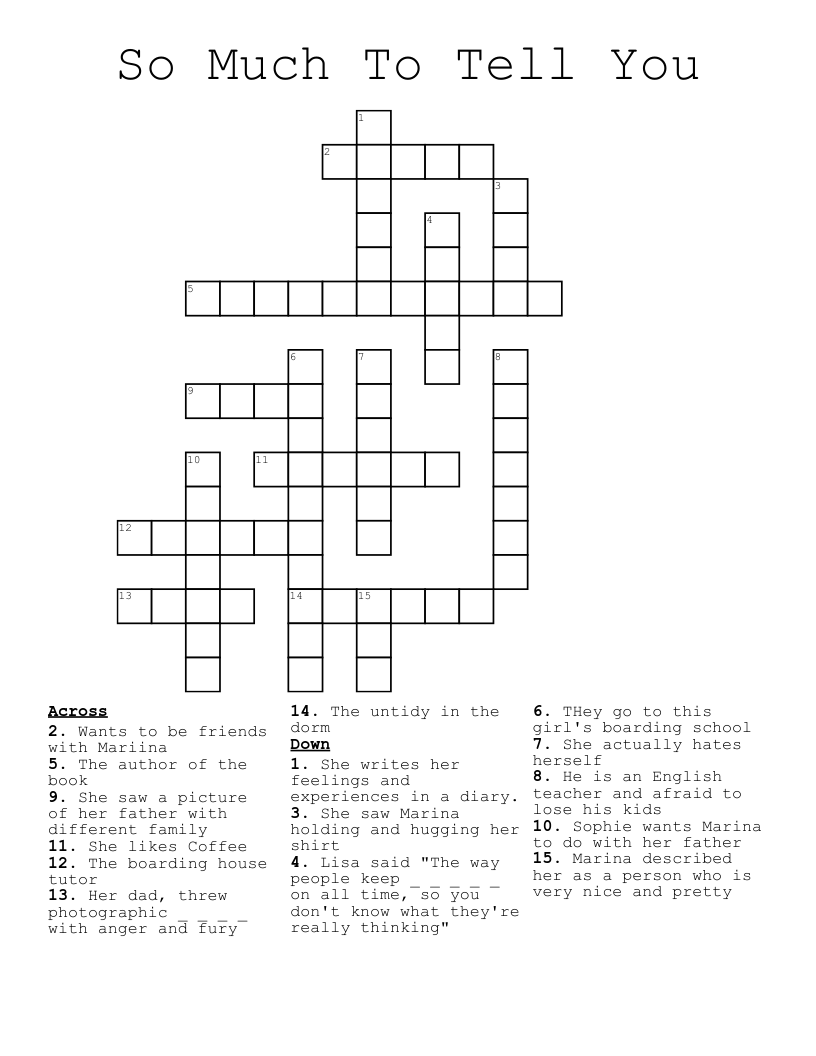 So Much To Tell You Crossword