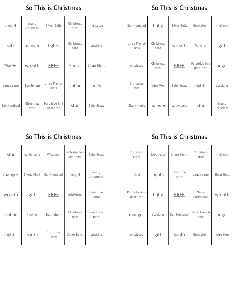 So This is Christmas Bingo Cards