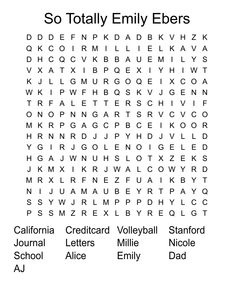 So Totally Emily Ebers Word Search