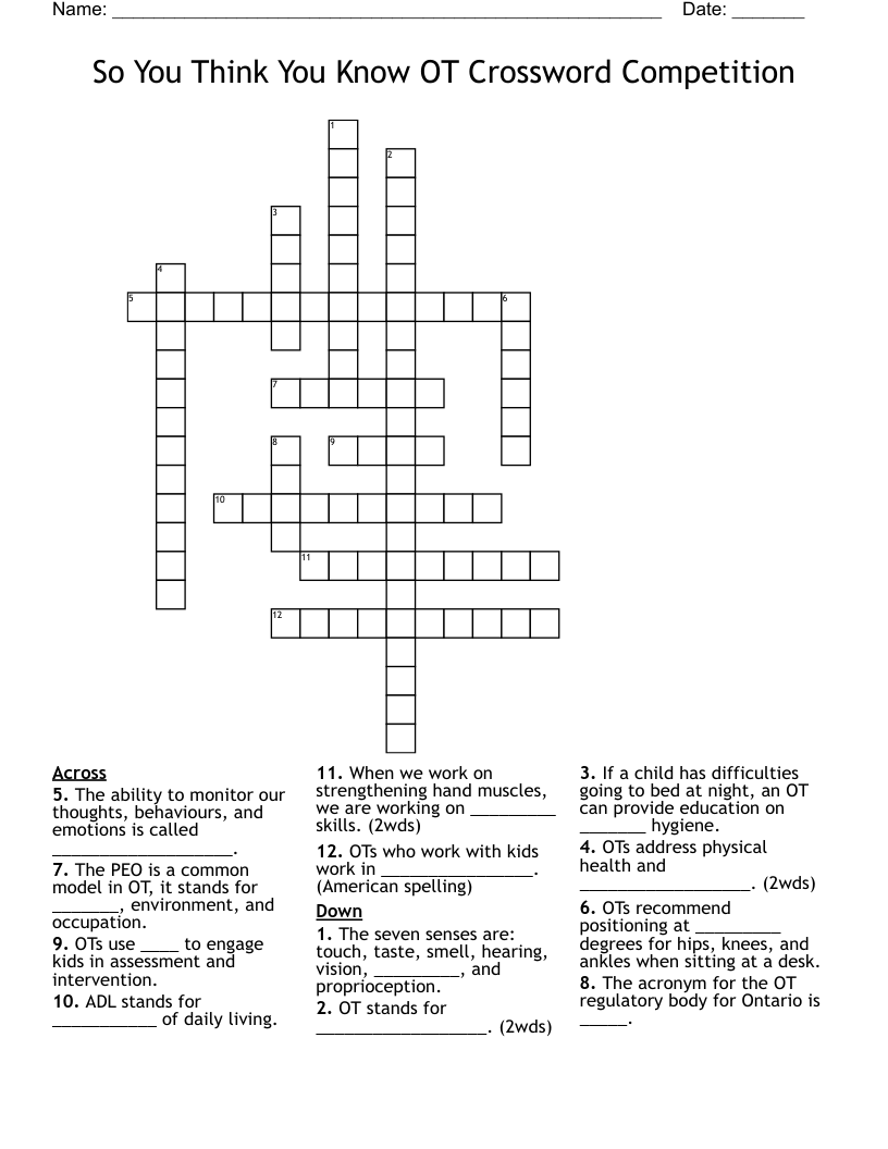 So You Think You Know OT Crossword Competition