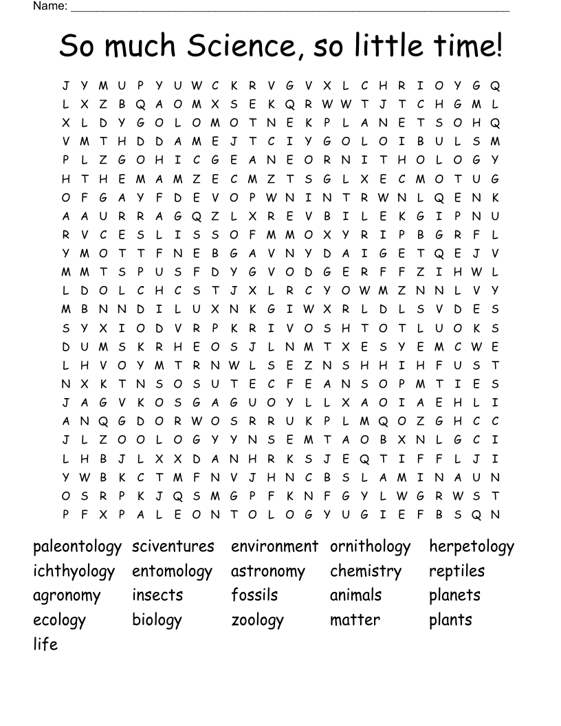 So much Science, so little time! Word Search