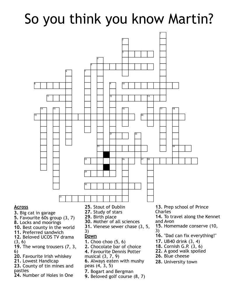 So you think you know Martin? Crossword