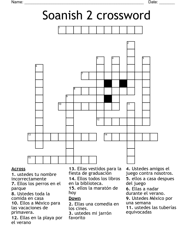 Soanish 2 crossword