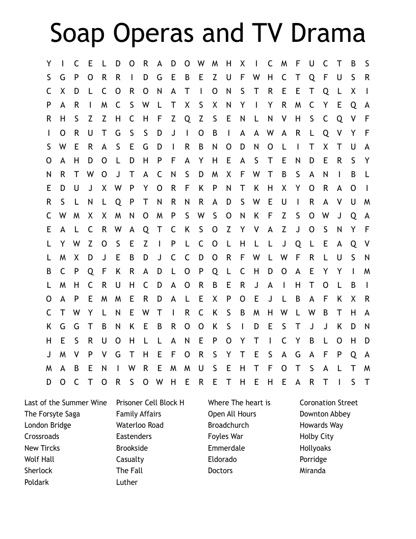 Soap Operas and TV Drama Word Search