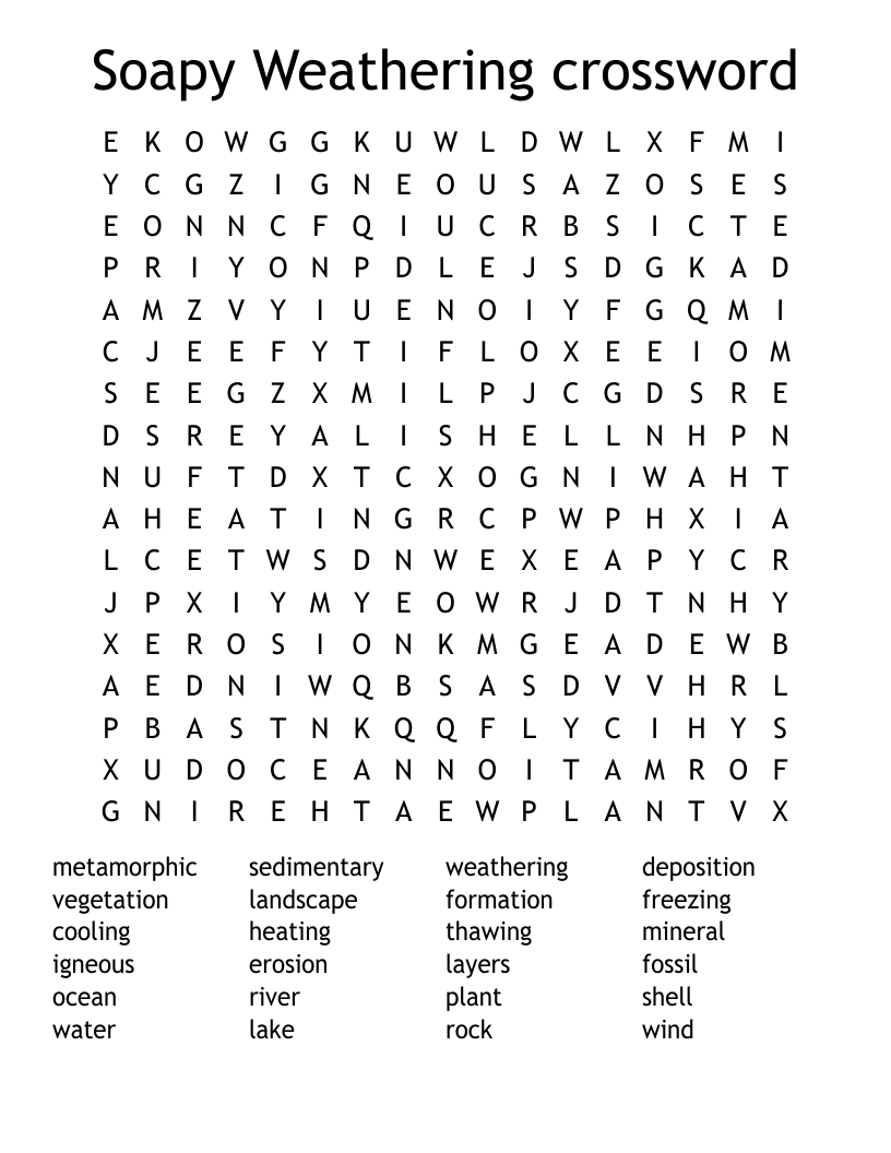 Soapy Weathering crossword Word Search