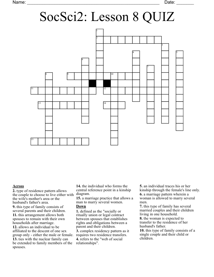 SocSci2: Lesson 8 QUIZ Crossword