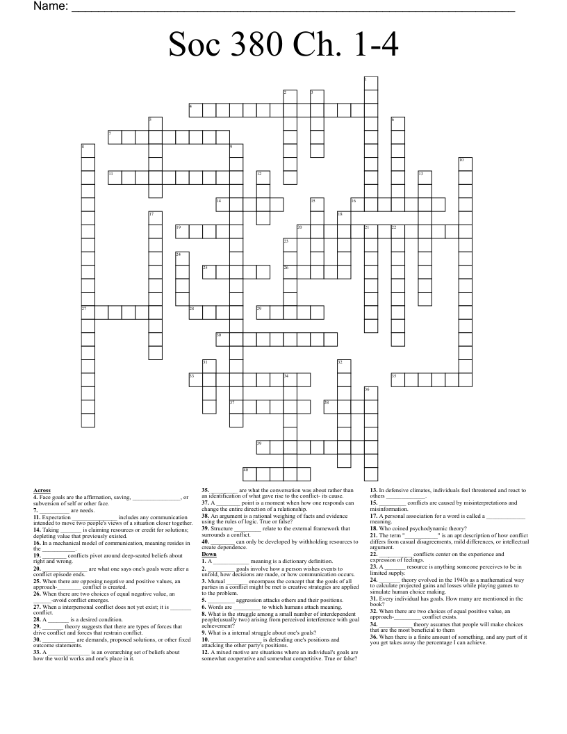 Soc 380 Ch. 1-4 Crossword