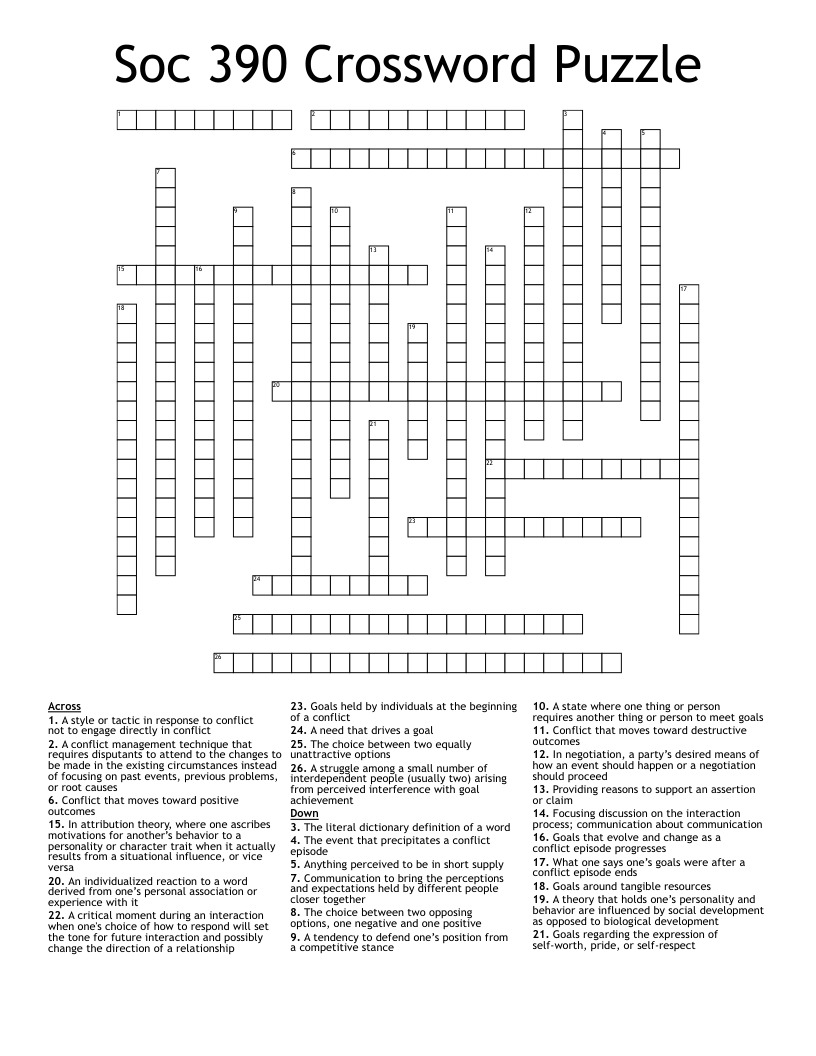 Soc 390 Crossword Puzzle