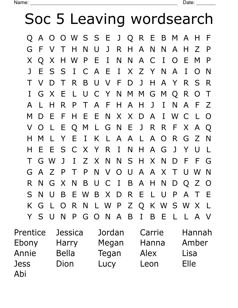 Soc 5 Leaving wordsearch