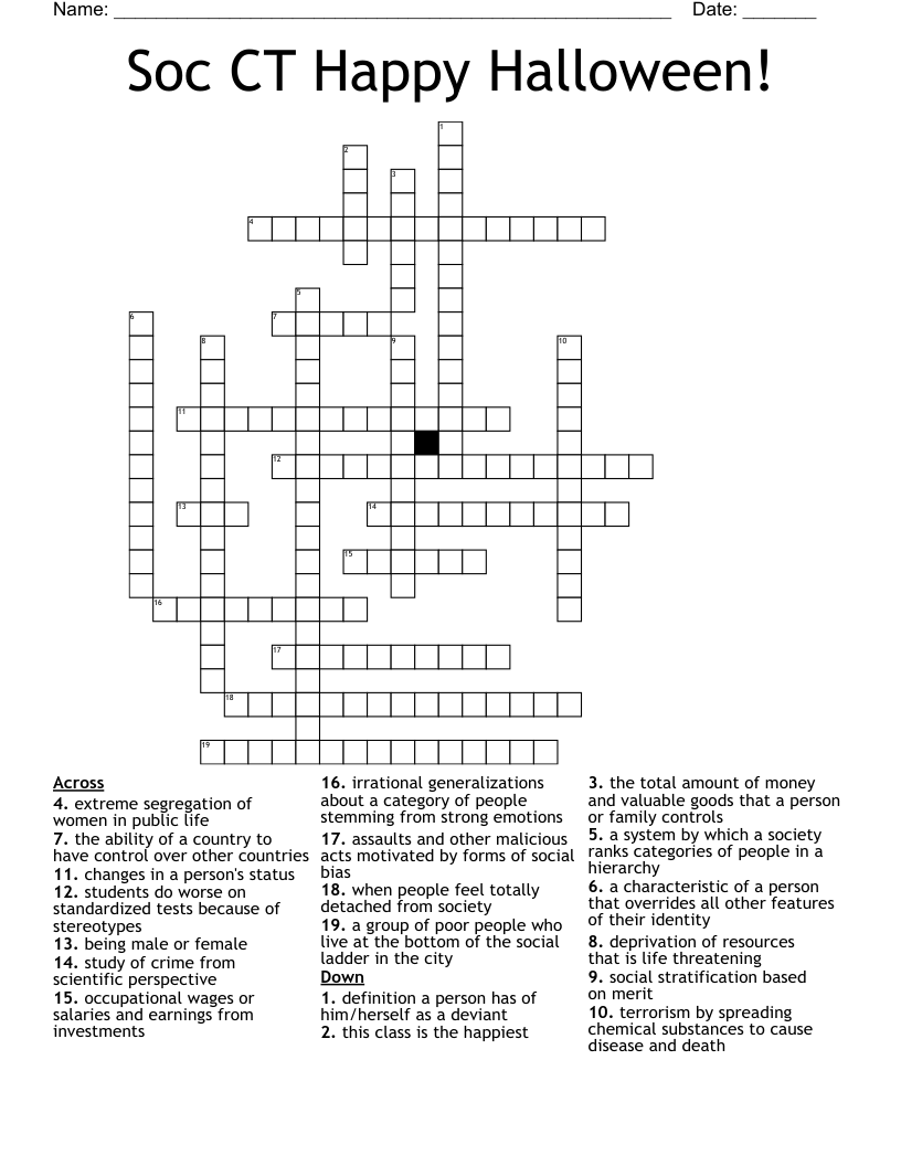 Soc CT Happy Halloween! Crossword