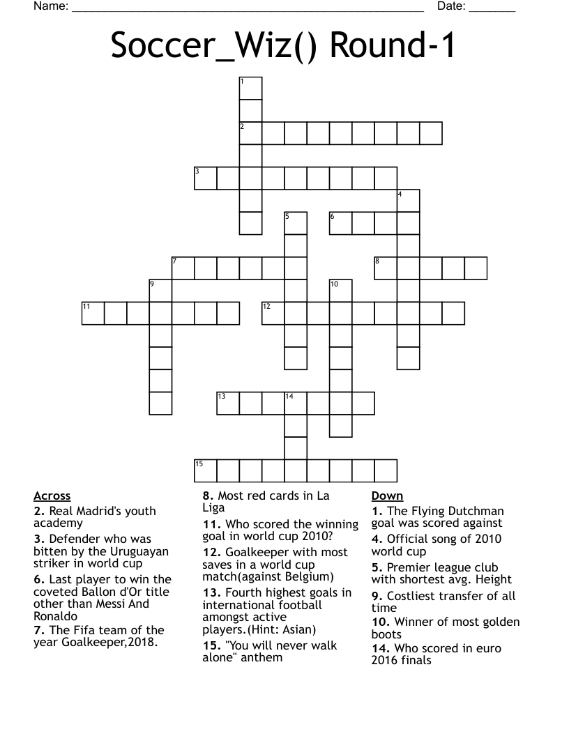 Soccer_Wiz() Round-1  Crossword