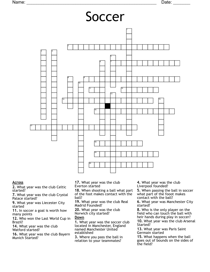 Soccer Crossword