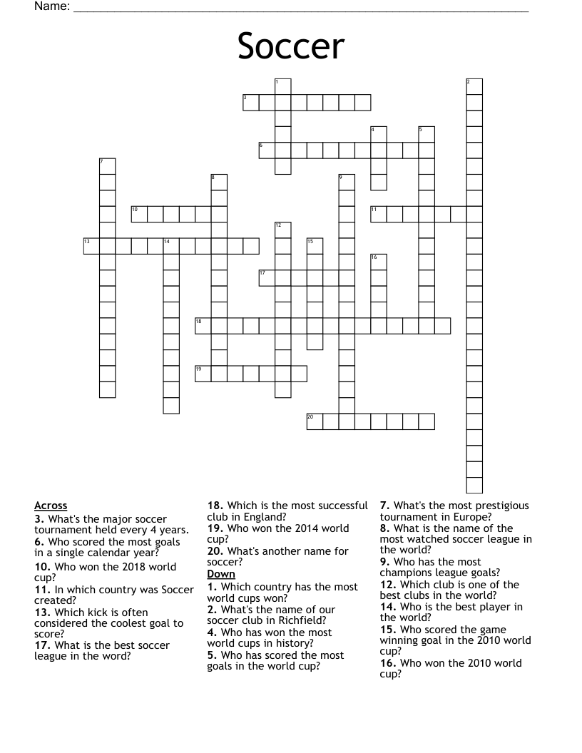 Soccer Crossword