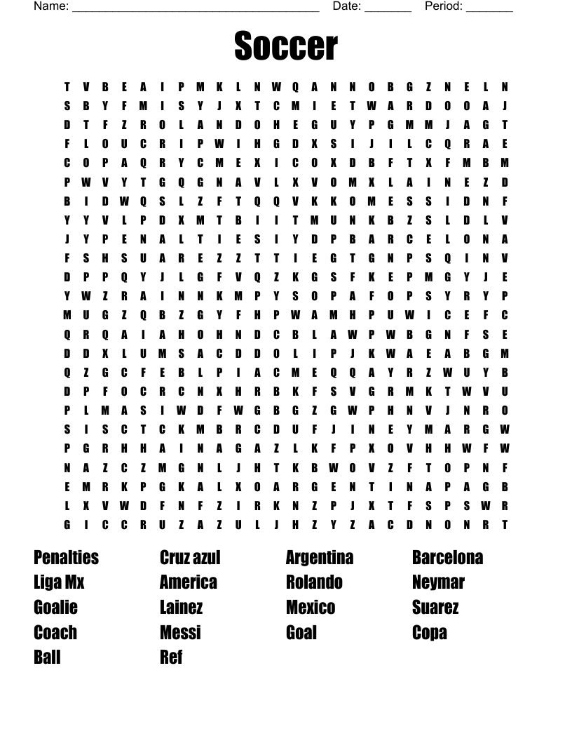 Soccer Word Search