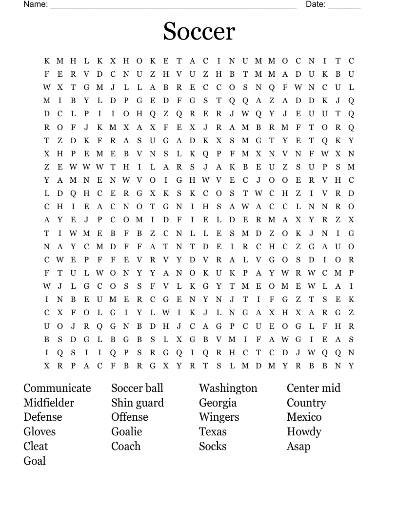 Soccer Word Search