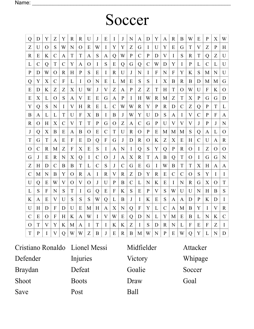 Soccer Word Search