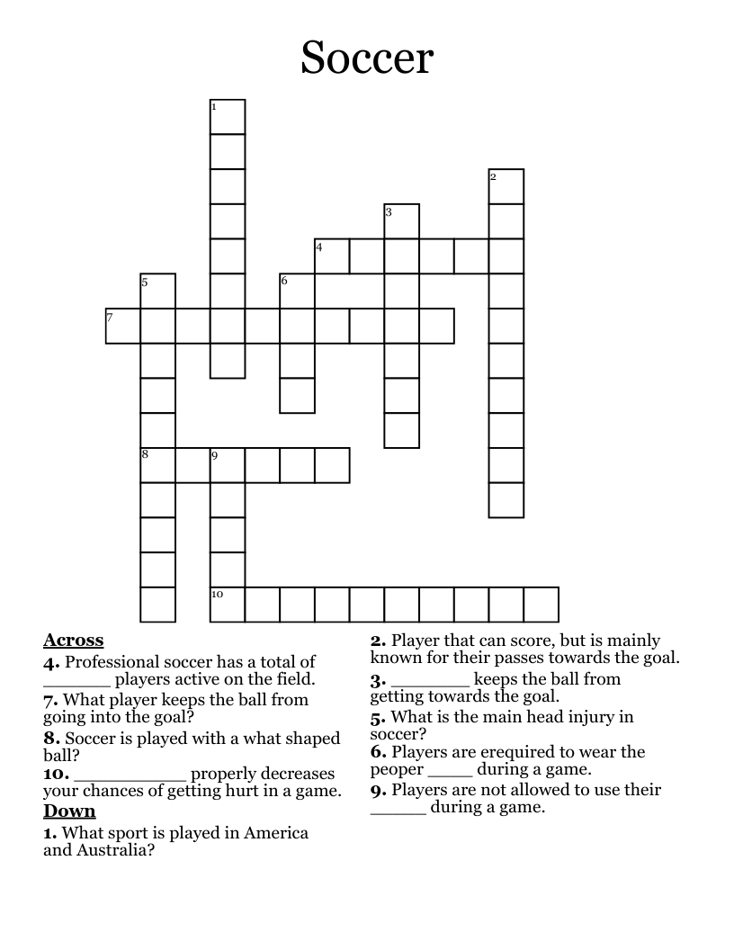 Soccer Crossword