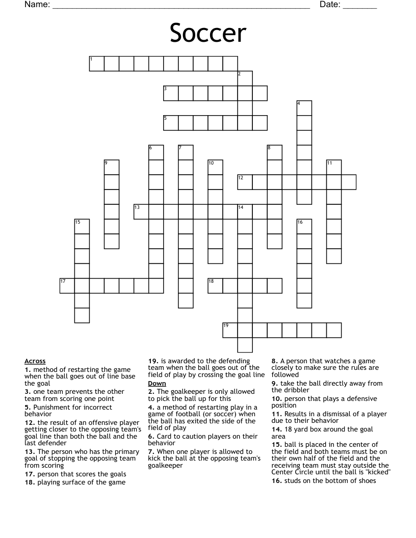 Soccer Crossword