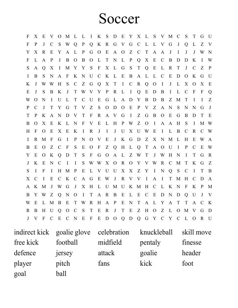 Soccer Word Search