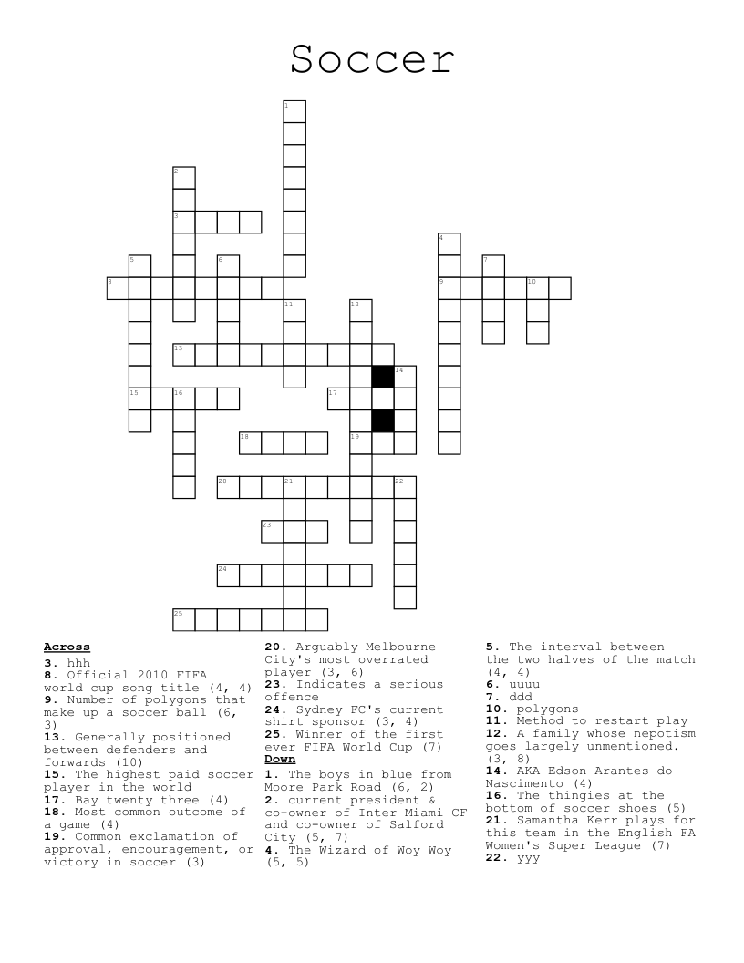 Soccer Crossword