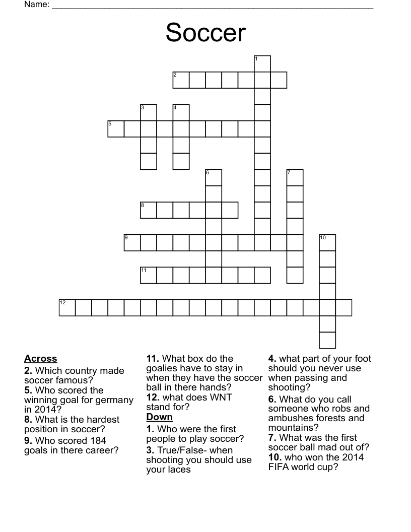 Soccer Crossword