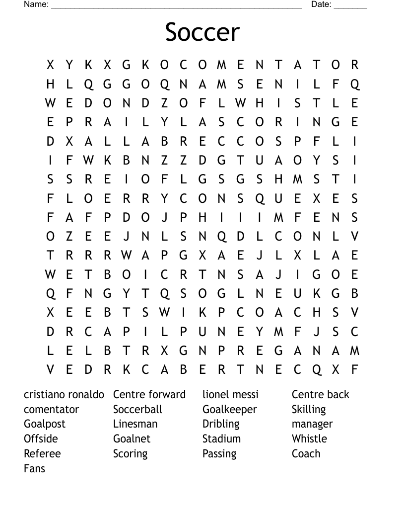 Soccer Word Search