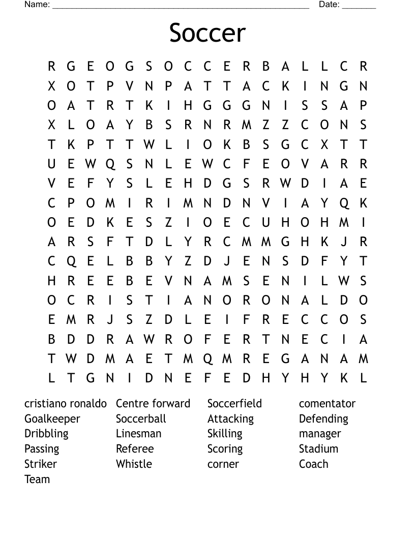 Soccer Word Search