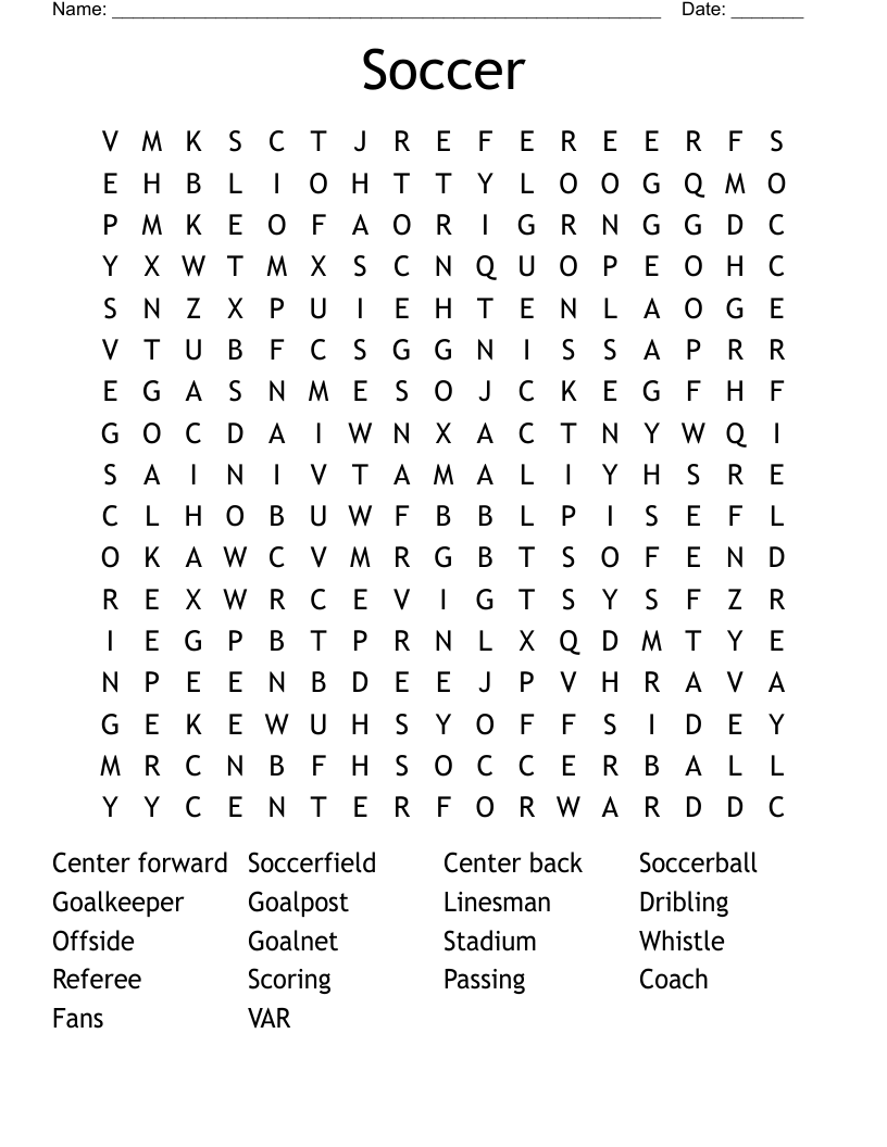 Soccer Word Search
