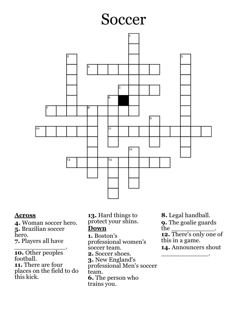 Soccer Crossword