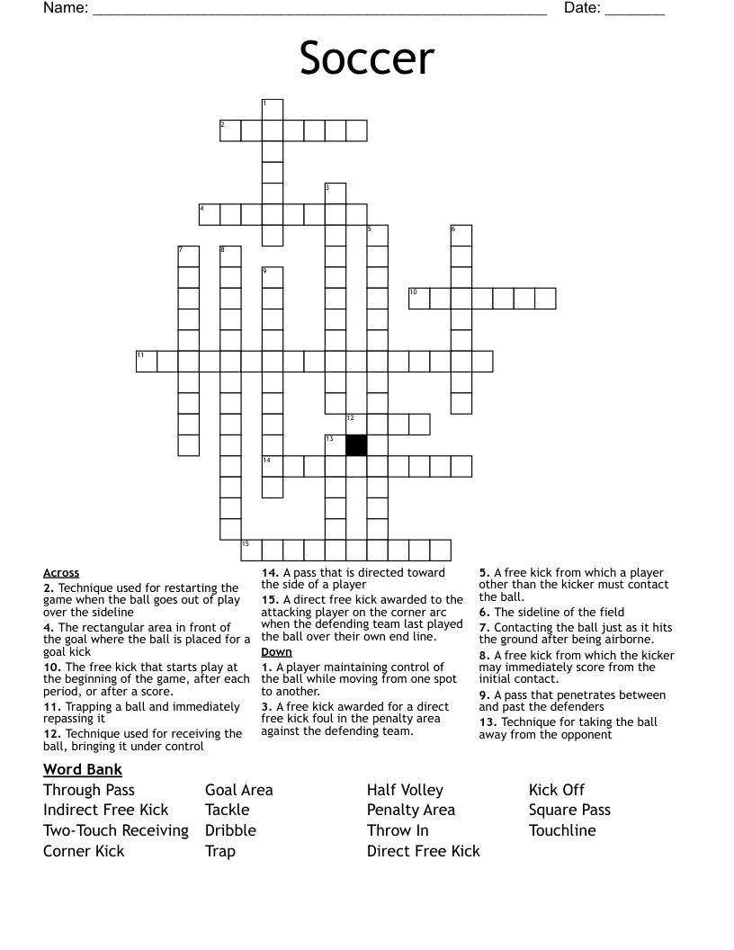 Soccer Crossword