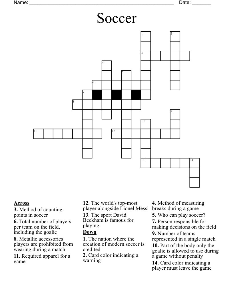 Soccer Crossword