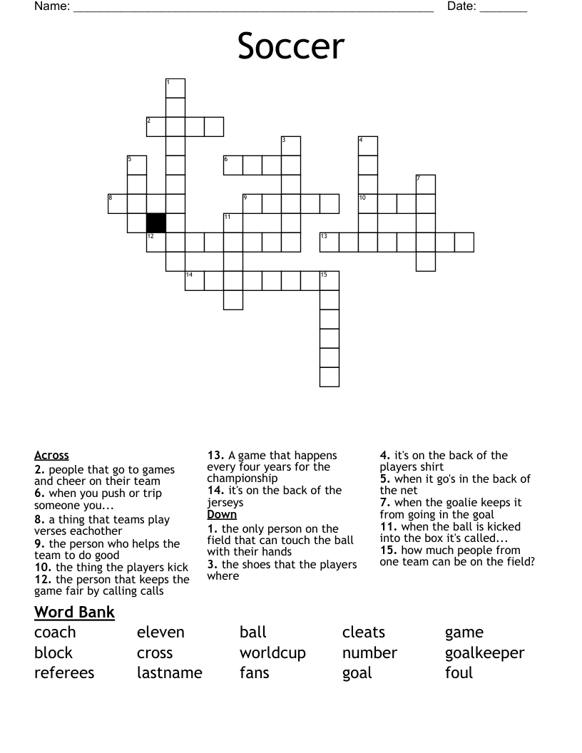 Soccer Crossword