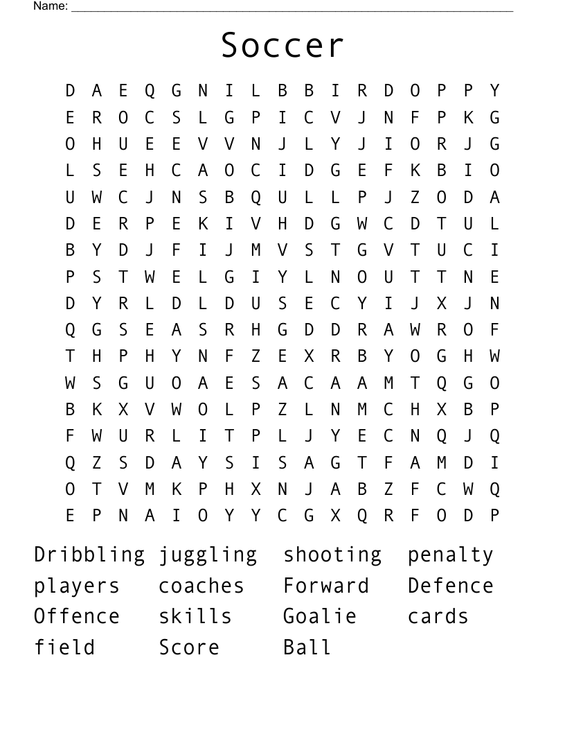 Soccer Word Search