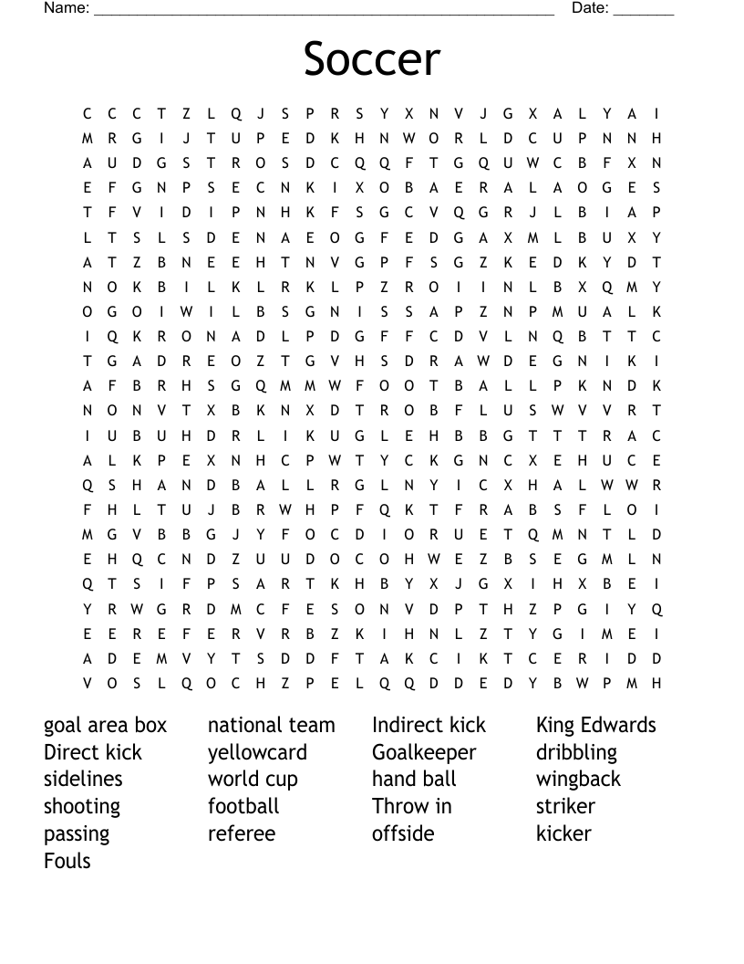 Soccer Word Search
