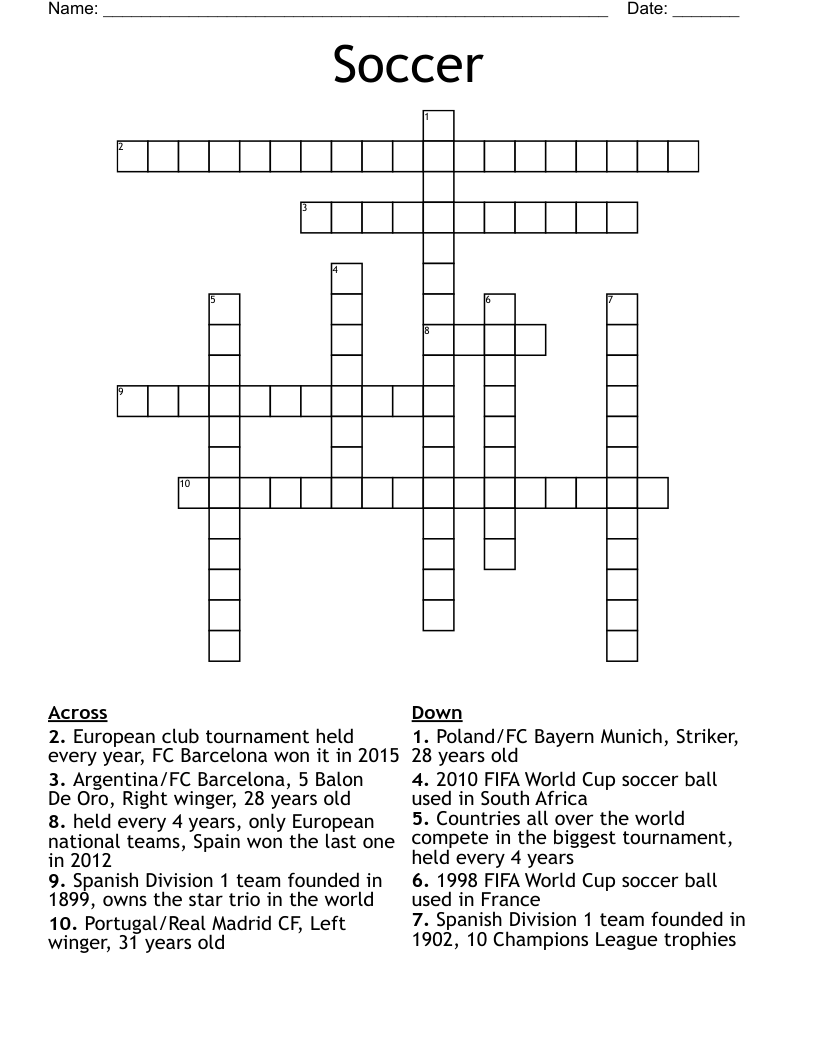Soccer Crossword