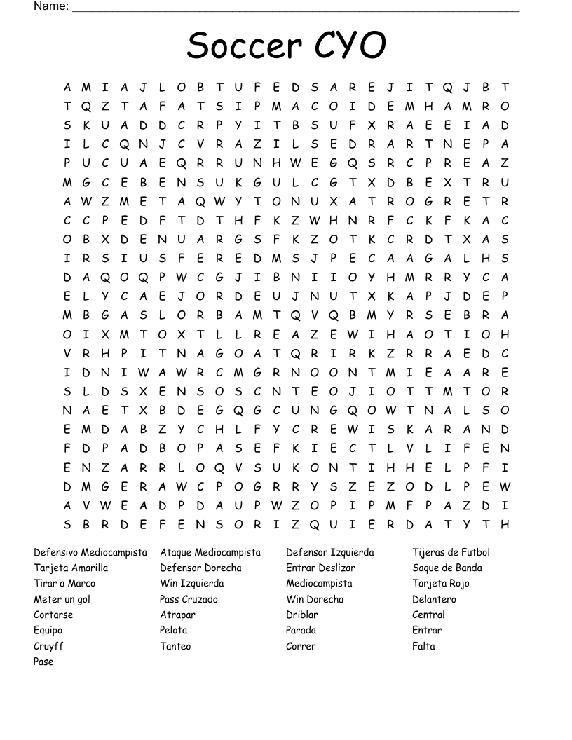 Soccer CYO Word Search