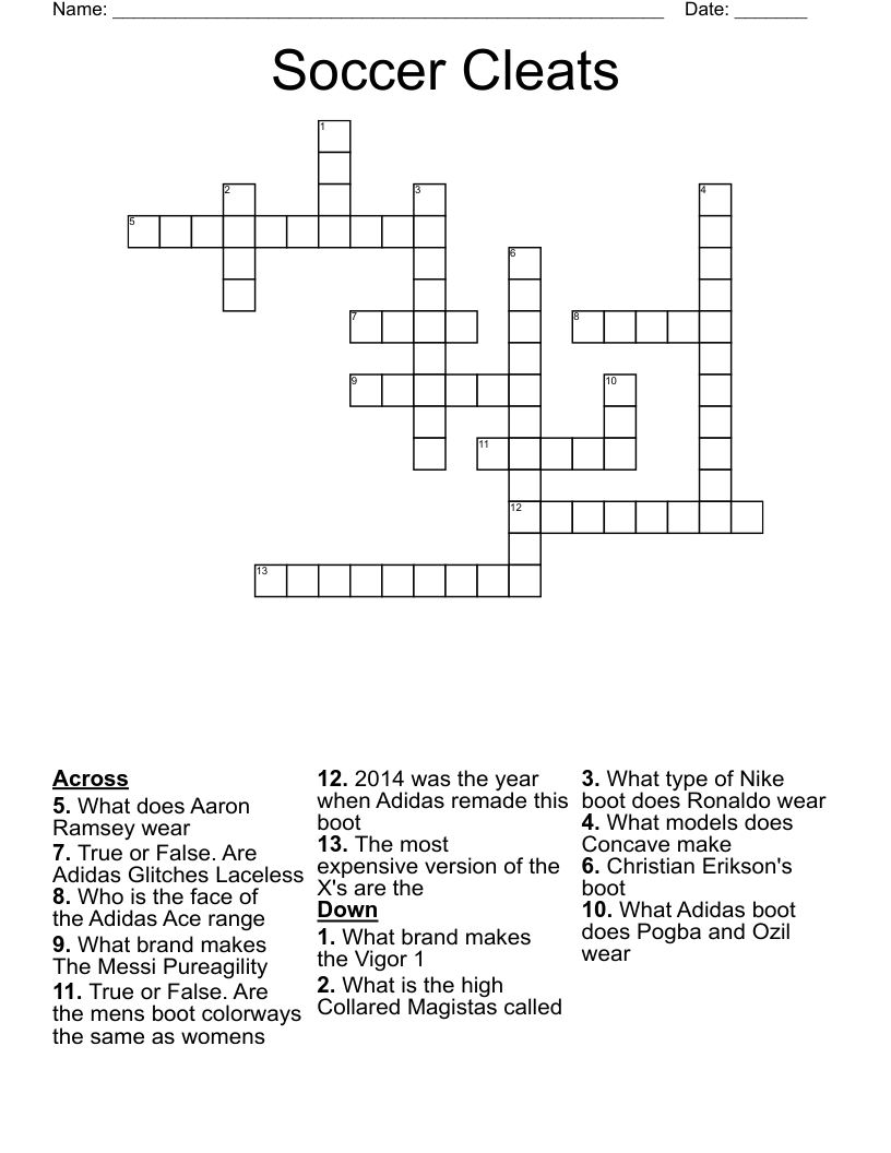 Soccer Cleats Crossword