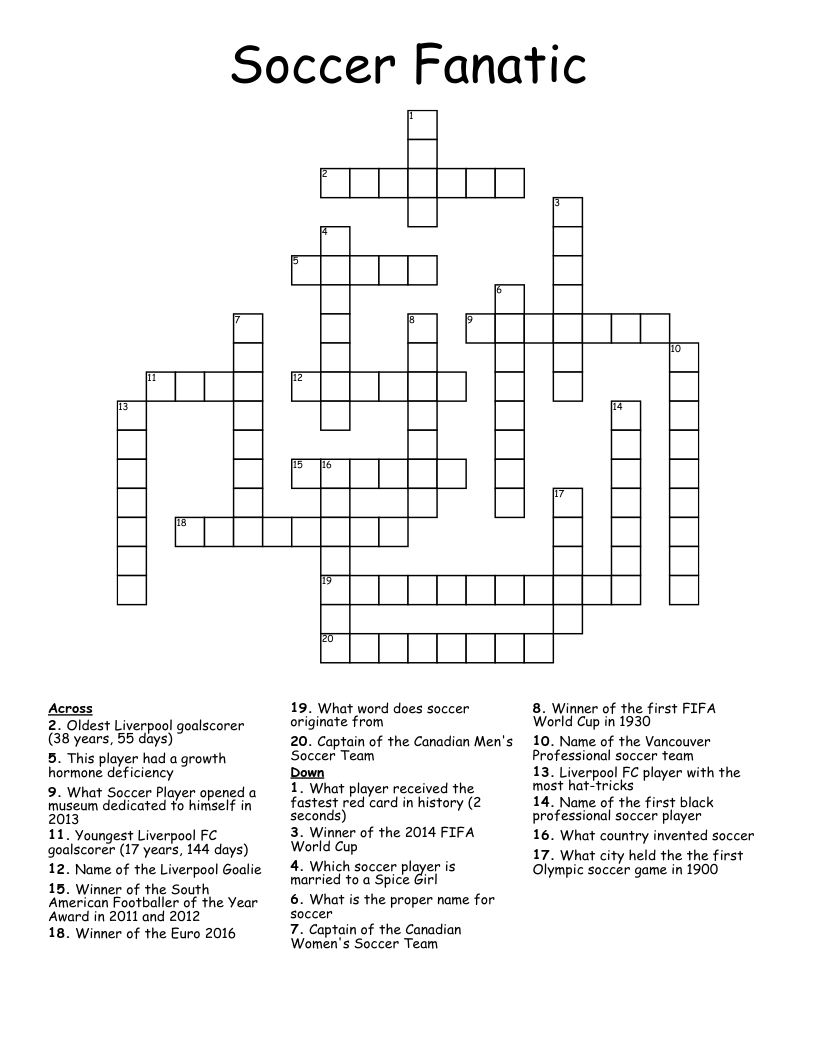 Soccer Fanatic Crossword