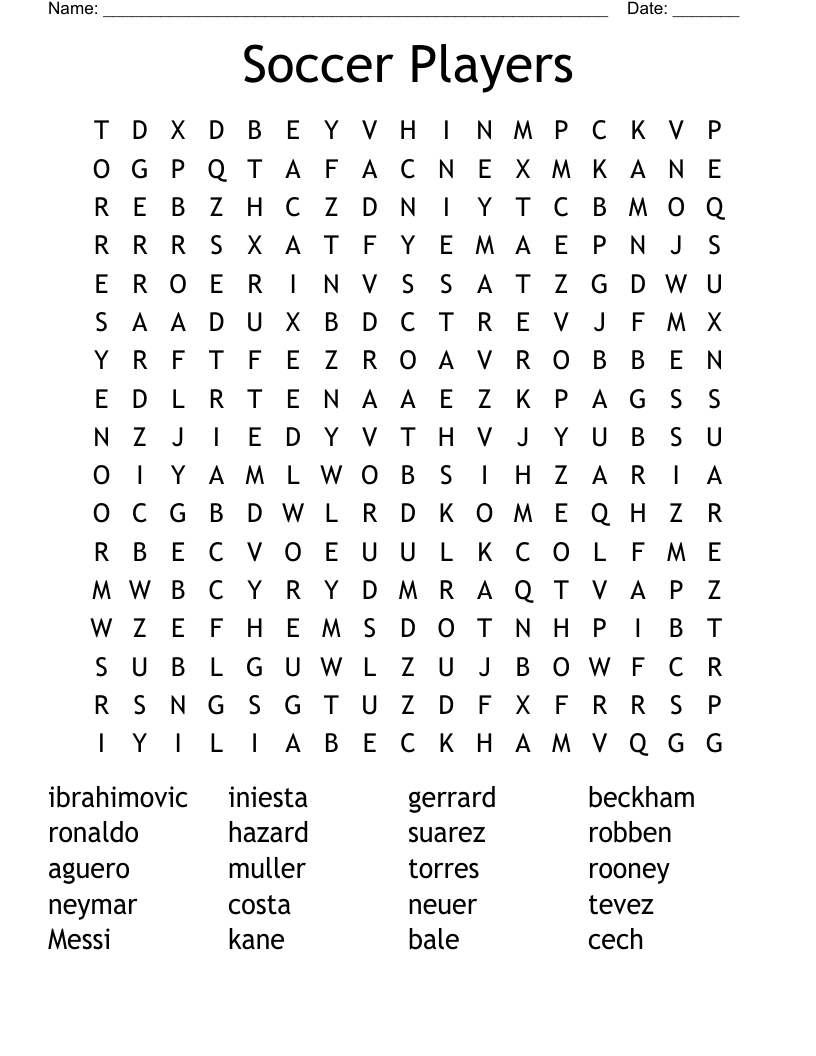 Soccer Players Word Search