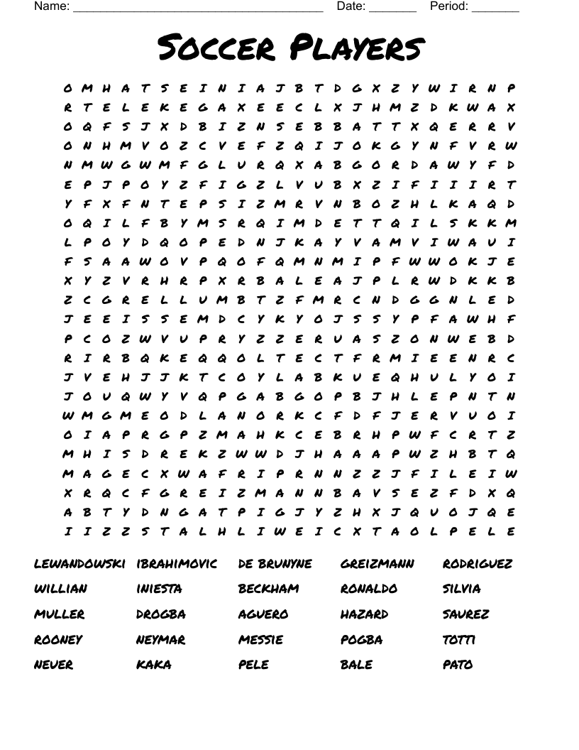 Soccer Players Word Search